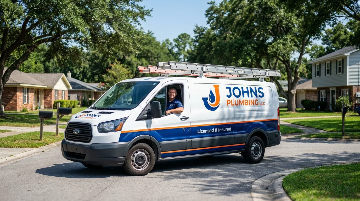 Johns Plumbing LLC service van in Oak Bluffs, MA