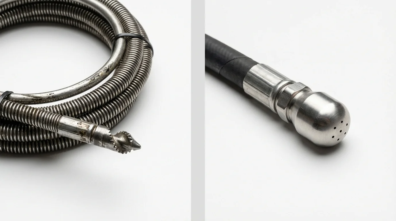 Drain snake cable and hydro jetting nozzle used for drain cleaning in Oak Bluffs, MA