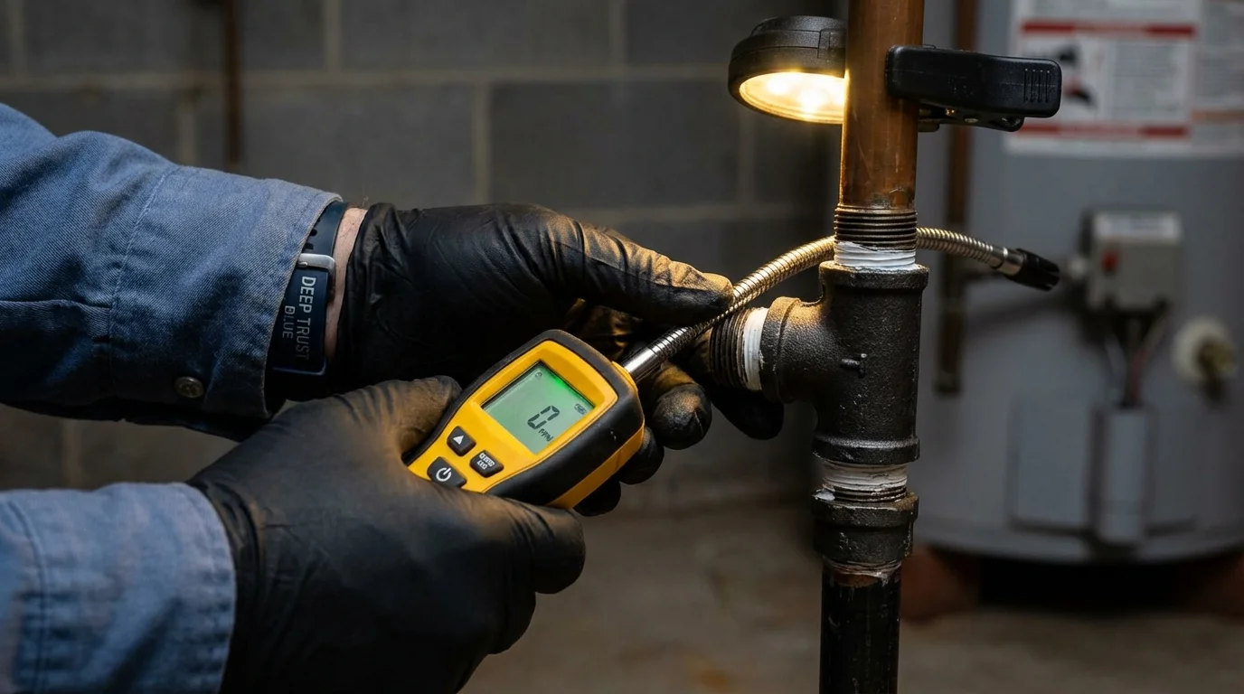 Gas leak detection with electronic sniffer by Johns Plumbing LLC in Oak Bluffs