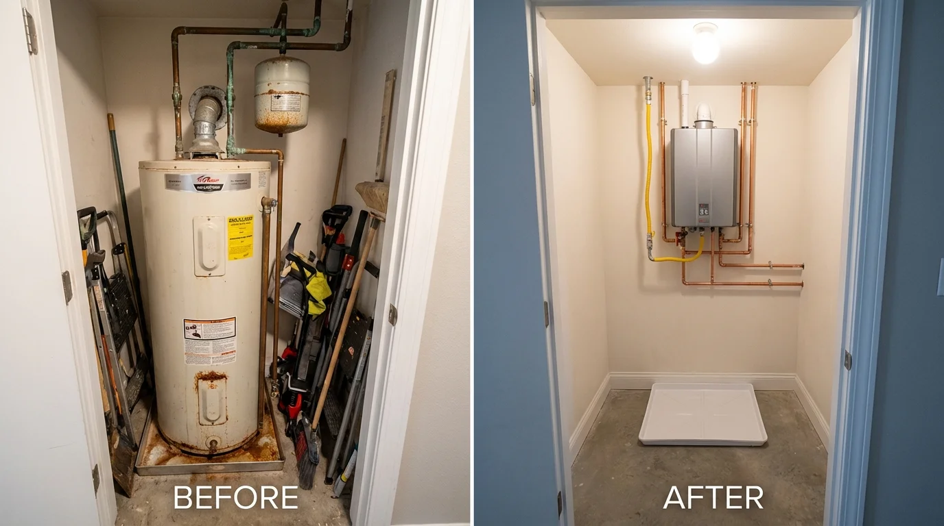 Tank water heater versus wall-mounted tankless unit comparison for Oak Bluffs, MA homeowners